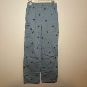Pacsun Womens XS Blue Baggy Carpenter Mushroom Novelty Cargo Pants Embroidered